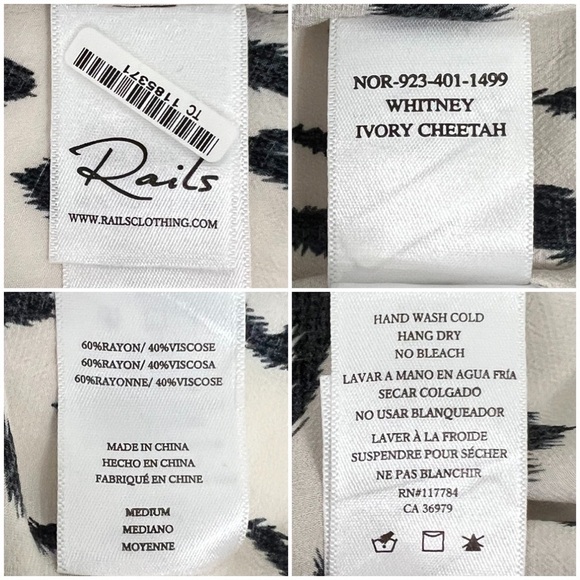 Rails Whitney Print Shirt Cheetah Blouse Short Sleeve Ivory Black M Medium - Picture 10 of 15